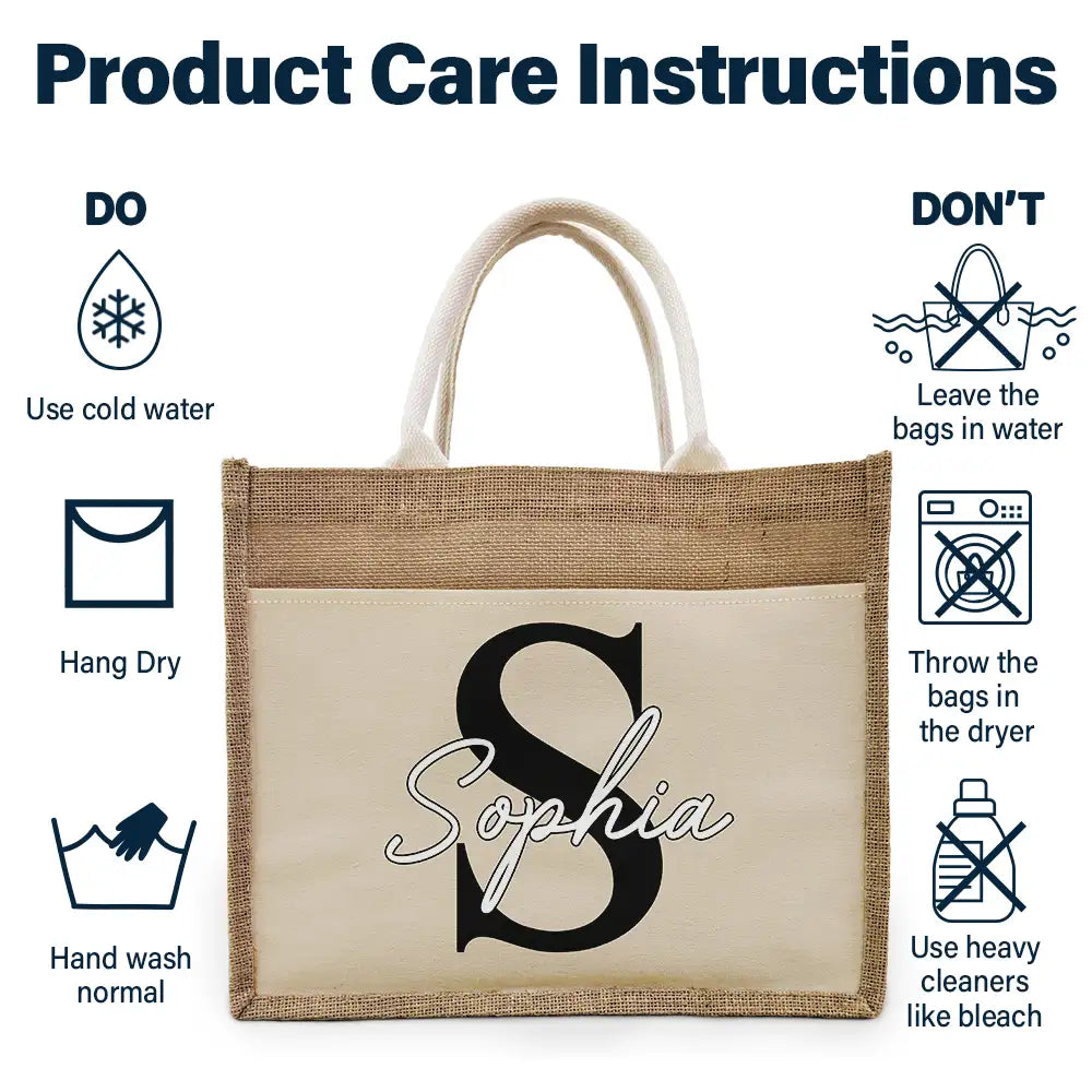 Travel,Beach,Gift For Yourself,Gift For Women,Happy - Monogram Name - Personalized Jute Tote Bag
