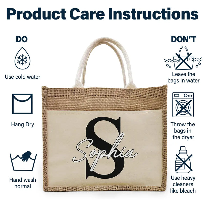 Travel,Beach,Gift For Yourself,Gift For Women,Happy - Monogram Name - Personalized Jute Tote Bag