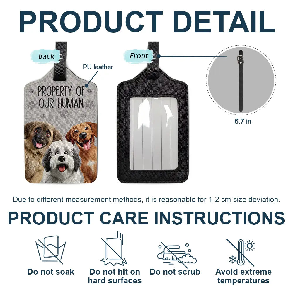 Dog Lovers, Pet Lovers, Travel - Property Of My Human 3D Effect Dogs - Personalized Luggage Tag