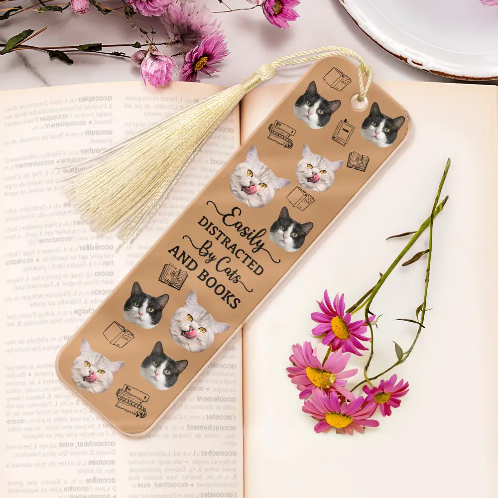 Custom Photo, Dog Lovers, Reading, Happy, Cat Lovers, Pet Lovers - Custom Photo Easily Distracted By Dogs Cats And Books - Personalized Acrylic Bookmark