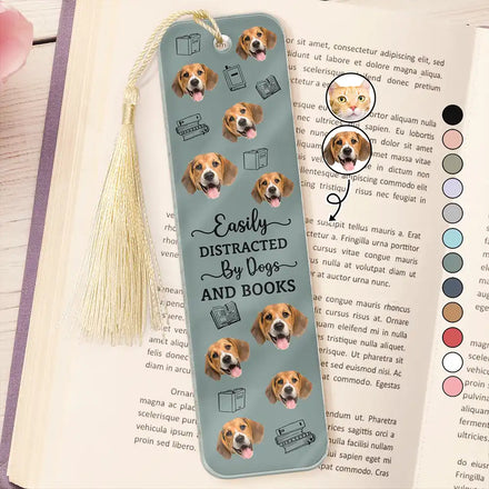 Custom Photo Easily Distracted By Dogs Cats And Books - Personalized Acrylic Bookmark