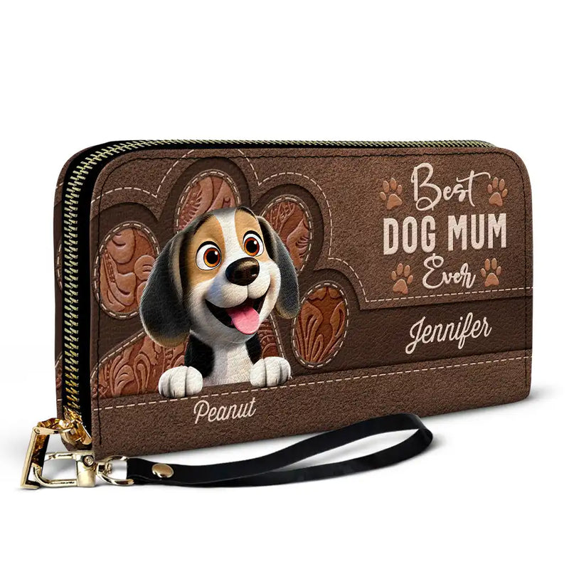 Dog Lovers,Dog Mom,Gift For Women,Happy - Best Dog Mom Ever 3D Effect - Personalized Leather Long Wallet
