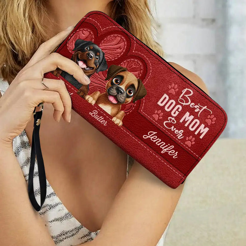 Dog Lovers,Dog Mom,Gift For Women,Happy - Best Dog Mom Ever 3D Effect - Personalized Leather Long Wallet