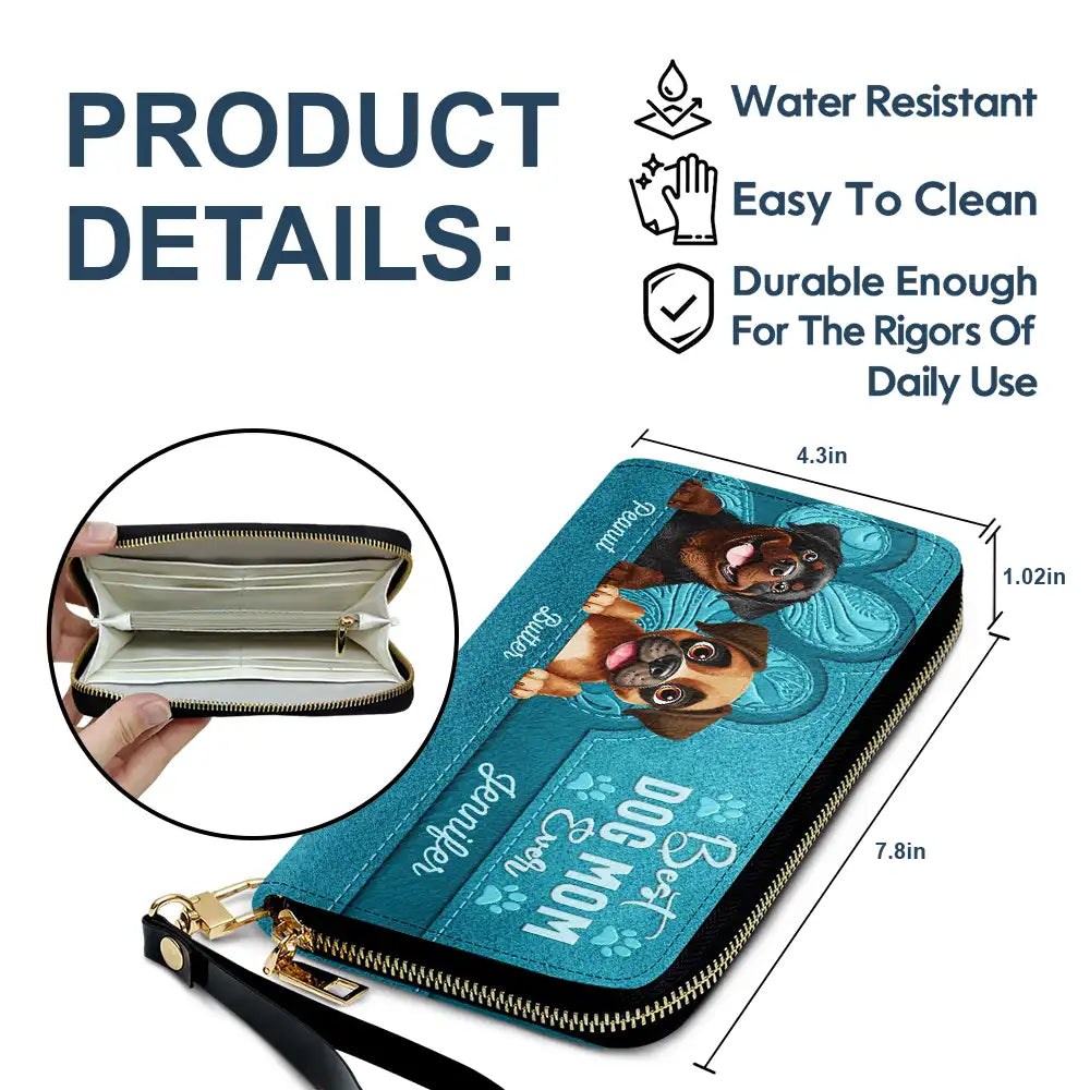 Dog Lovers,Dog Mom,Gift For Women,Happy - Best Dog Mom Ever 3D Effect - Personalized Leather Long Wallet