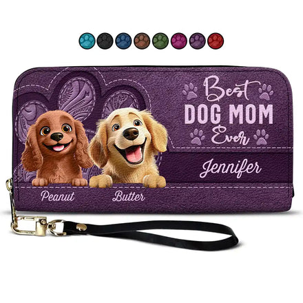 Portefeuille long en cuir personnalisé avec effet 3D « Meilleure maman de chien »