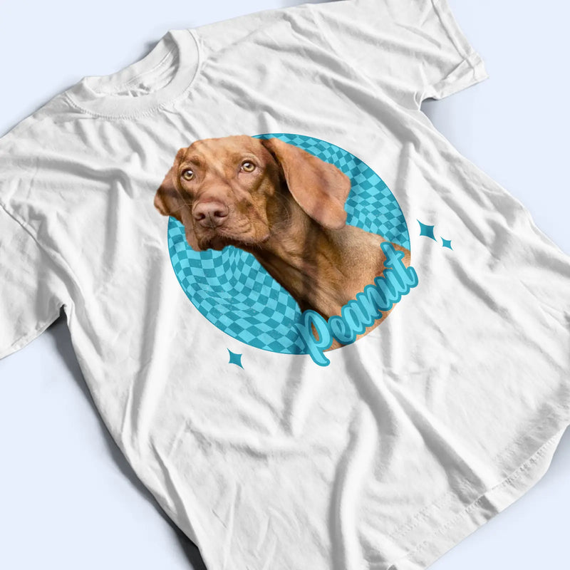 Custom Photo,Pet Lovers,Dog Lovers,Cat Lovers,Happy - Custom Photo Dog Cat Pet Retro Groovy Pattern - Personalized T Shirt