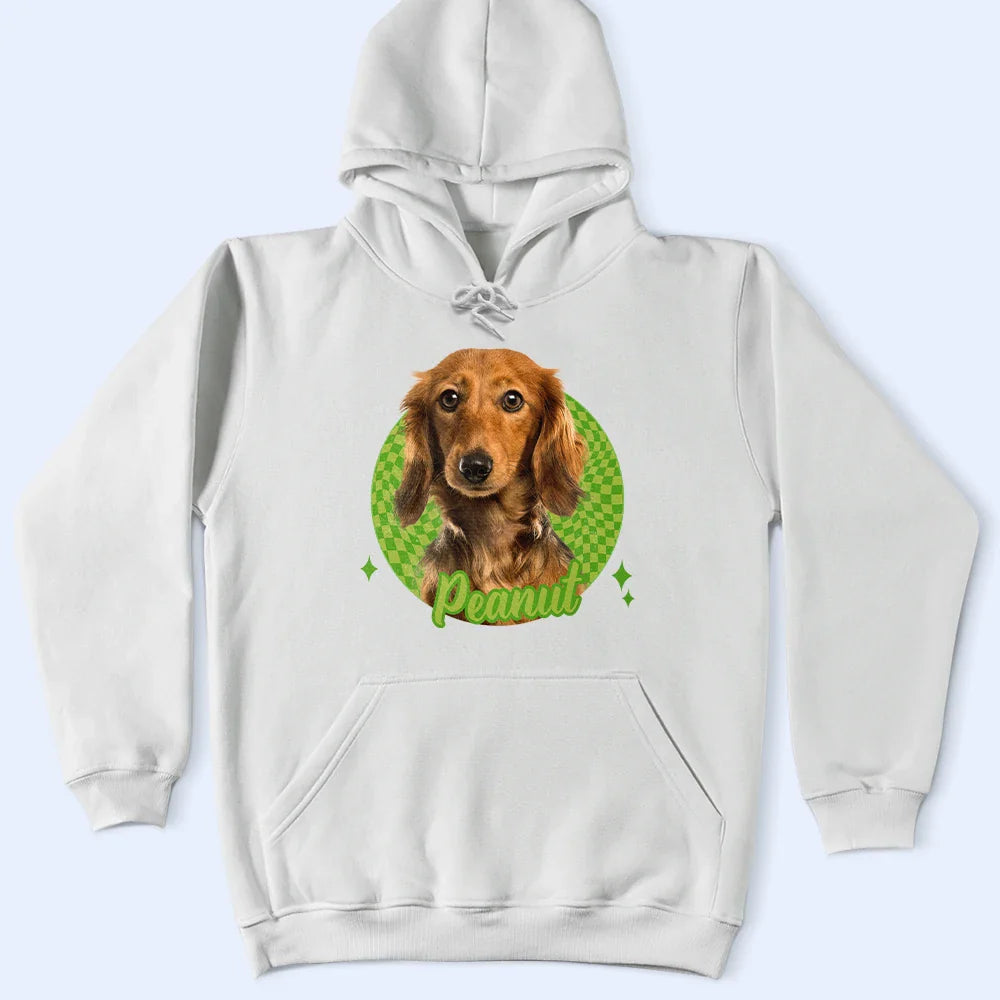Custom Photo,Pet Lovers,Dog Lovers,Cat Lovers,Happy - Custom Photo Dog Cat Pet Retro Groovy Pattern - Personalized T Shirt