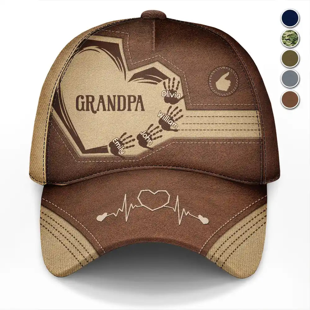 Grandpa Papa Dad Father Sweetheart Kid Grandkid Handprints - Personalized Classic Cap