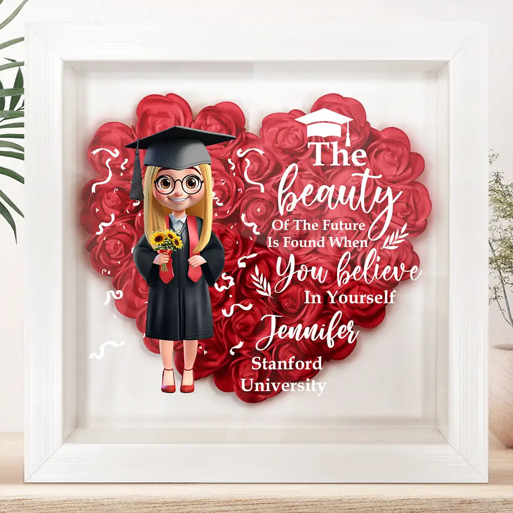 Graduation - Graduation Celebration The Beauty Of The Future 3D Effect - Personalized Flower Shadow Box