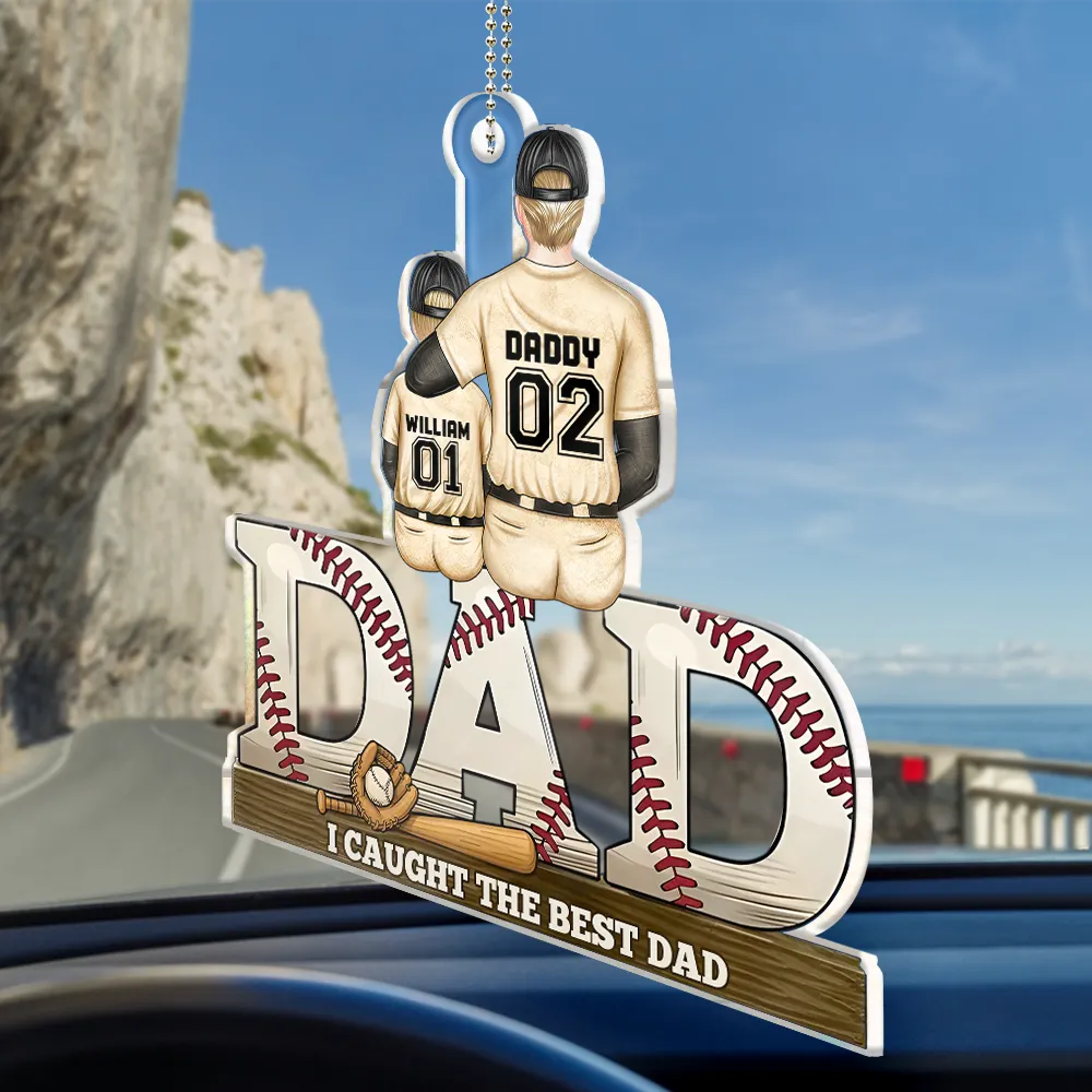 Baseball,Gift For Father,Sport Dad,Dad - Children,Happy - Baseball Dad We Hit A Homerun Scoring As Our Dad - Personalized Acrylic Car Hanger