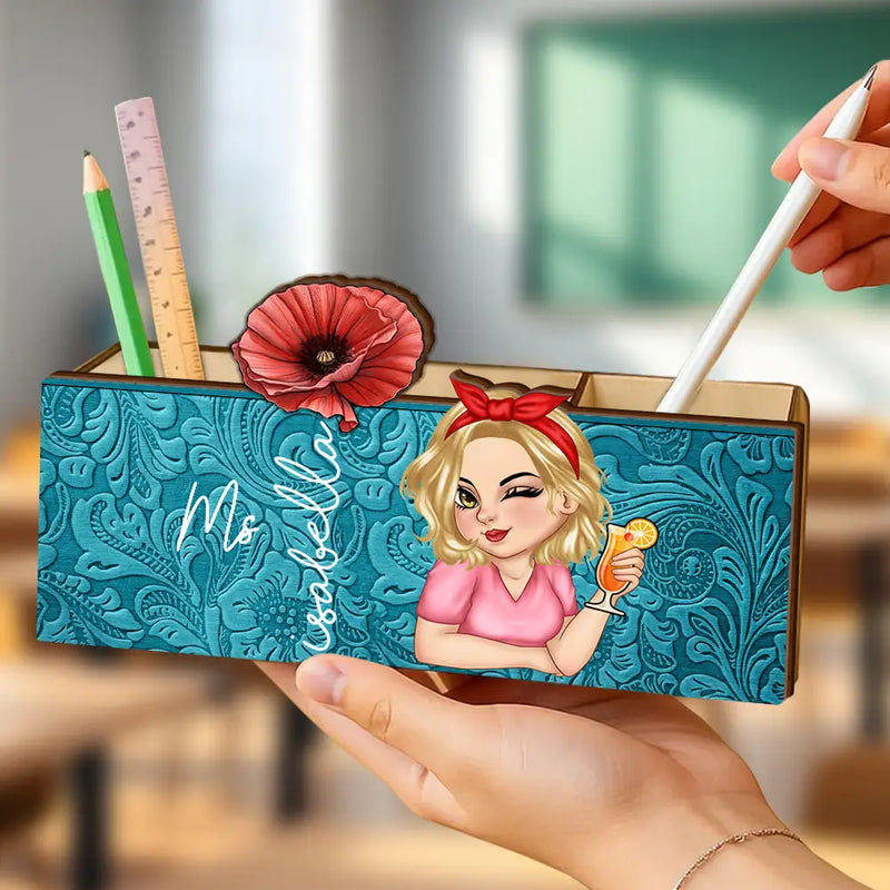 Teacher,Gift For Yourself,Gift For Women - Teacher Birth Flower Bloom Where You're Planted Woman - Personalized Wooden Pen Pencil Holder