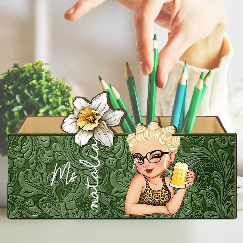 Teacher,Gift For Yourself,Gift For Women - Teacher Birth Flower Bloom Where You're Planted Woman - Personalized Wooden Pen Pencil Holder