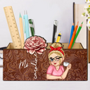 Teacher,Gift For Yourself,Gift For Women - Teacher Birth Flower Bloom Where You're Planted Woman - Personalized Wooden Pen Pencil Holder