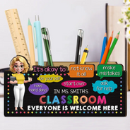 Teacher - In Teacher Classroom It's Okay To Be Yourself - Personalized Wooden Pen Pencil Holder