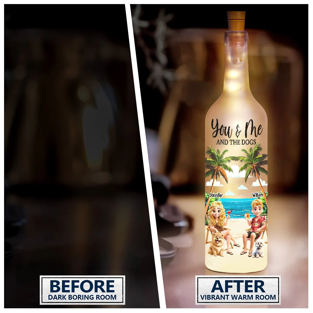 Gift For Couples, Gift For Husband, Gift For Wife, Gift For Boyfriend, Gift For Girlfriend, Summer, Beach - You Me And The Dogs Beach View - Personalized Bottle Light