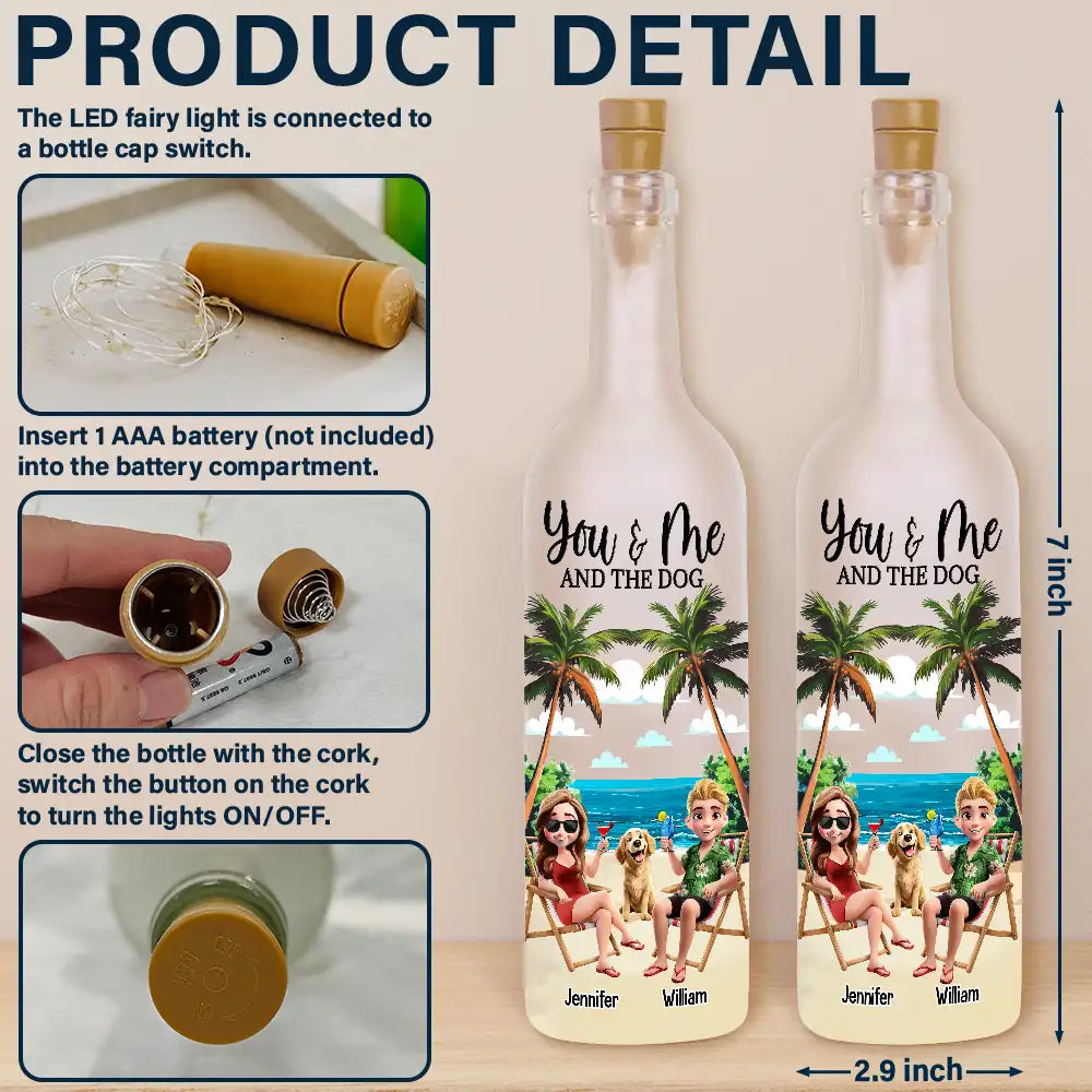Gift For Couples, Gift For Husband, Gift For Wife, Gift For Boyfriend, Gift For Girlfriend, Summer, Beach - You Me And The Dogs Beach View - Personalized Bottle Light