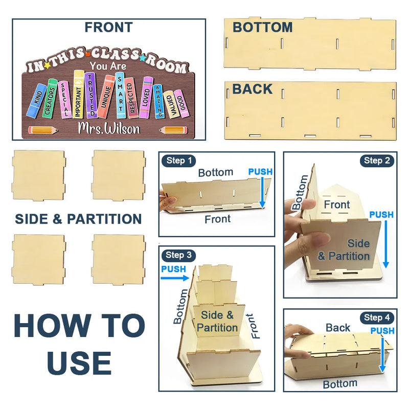 Teacher, Happy - Teacher You Are Kind Creators Special Important Trusted Unique Smart - Personalized Wooden Pen Pencil Holder