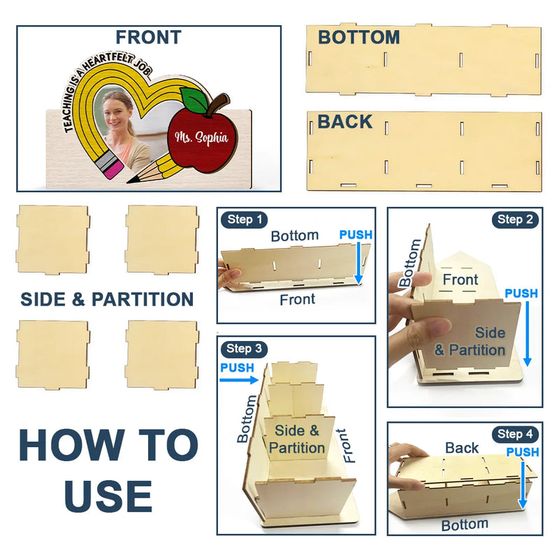 Teacher, Happy - Custom Photo Teaching Is A Heartfelt Job Teacher - Personalized Wooden Pen Pencil Holder