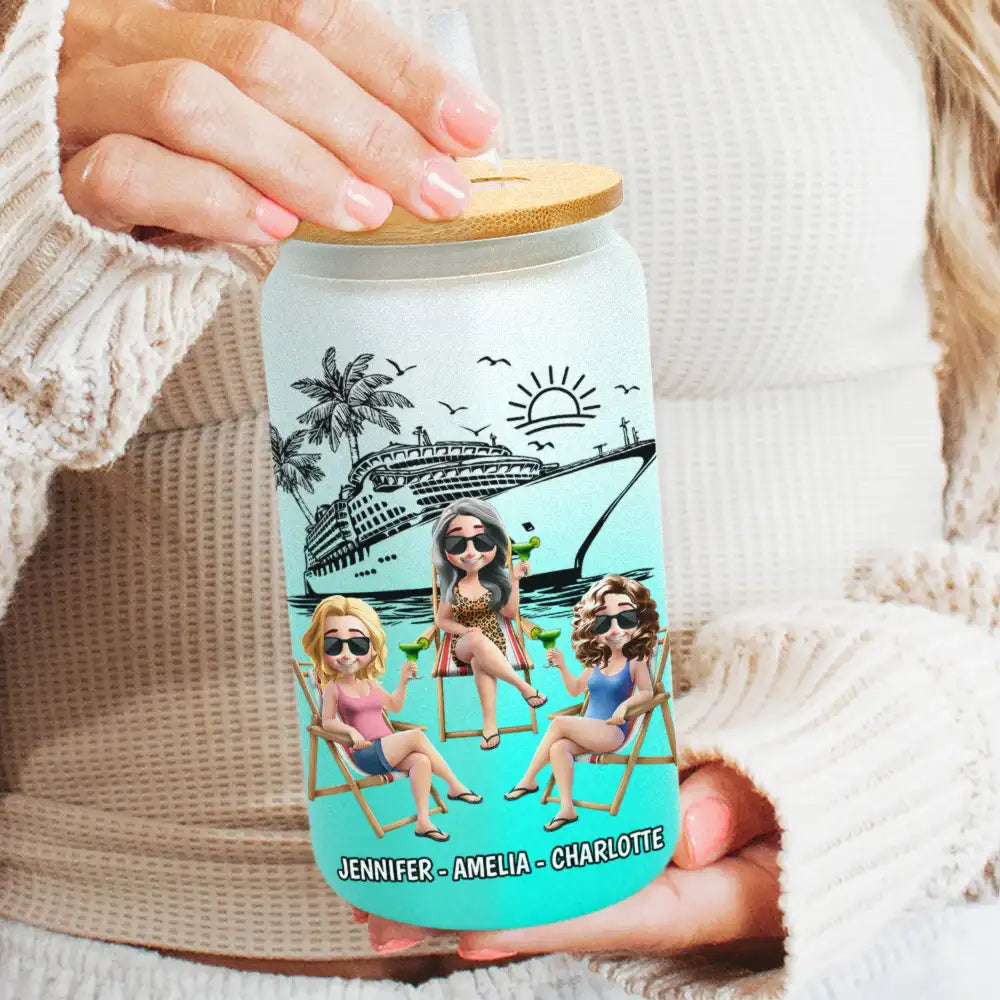 Gift For Bestie, Cruising, Beach, Happy - Warning The Girls Are Drinking Again Cruising - Personalized Ombre Frosted Glass Can
