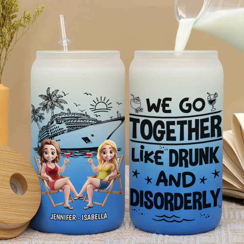 Gift For Bestie, Cruising, Beach, Happy - Warning The Girls Are Drinking Again Cruising - Personalized Ombre Frosted Glass Can