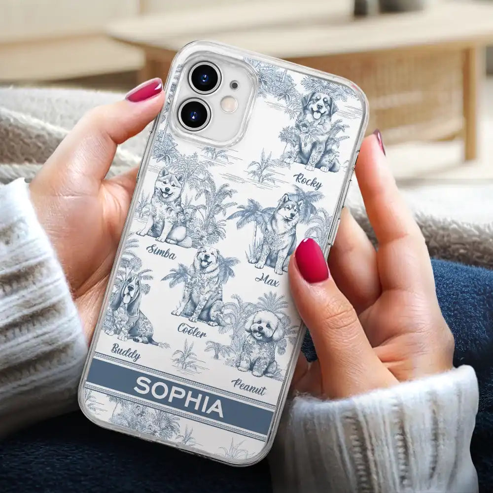 Dog Lovers, Dog Mom, Dog Dad, Pet Lovers, Pet Mom, Pet Dad, Happy - Toile De Jouy Dog Mom - Personalized Clear Phone Case