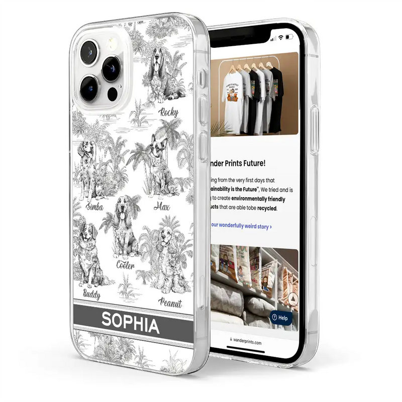 Dog Lovers, Dog Mom, Dog Dad, Pet Lovers, Pet Mom, Pet Dad, Happy - Toile De Jouy Dog Mom - Personalized Clear Phone Case