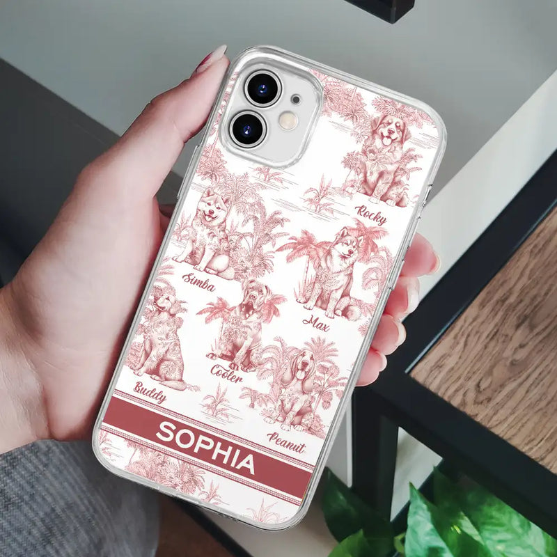 Dog Lovers, Dog Mom, Dog Dad, Pet Lovers, Pet Mom, Pet Dad, Happy - Toile De Jouy Dog Mom - Personalized Clear Phone Case