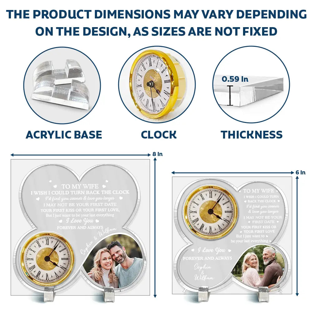 Gift For Couples,Gift For Husband,Gift For Wife,Gift For Boyfriend,Gift For Girlfriend,Old Couples,Love,Custom Photo - Custom Photo I Wish I Could Turn Back The Clock - Personalized Acrylic Desk Clock