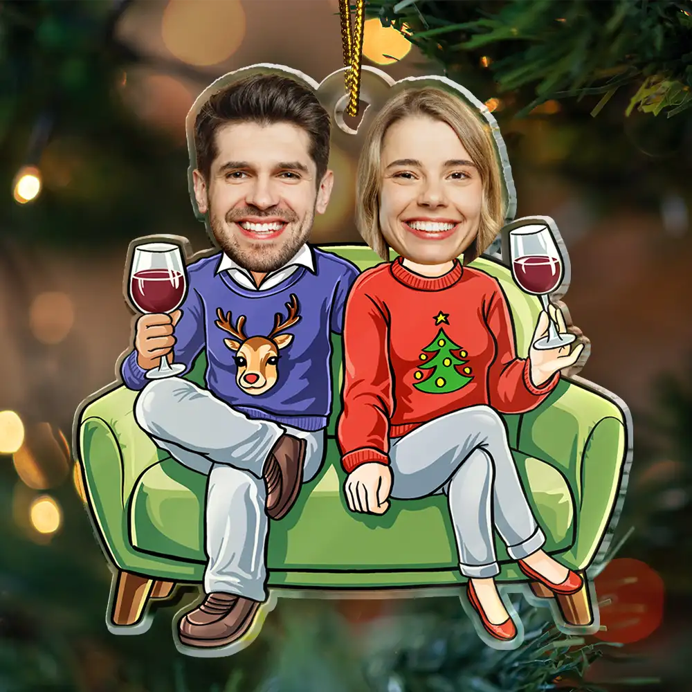Funny,Christmas,Gift For Couples,Gift For Wife,Gift For Husband,Gift For Boyfriend,Gift For Girlfriend - Custom Photo Christmas Characters Couple - Personalized Custom Shaped Acrylic Ornament