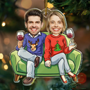 Funny,Christmas,Gift For Couples,Gift For Wife,Gift For Husband,Gift For Boyfriend,Gift For Girlfriend - Custom Photo Christmas Characters Couple - Personalized Custom Shaped Acrylic Ornament