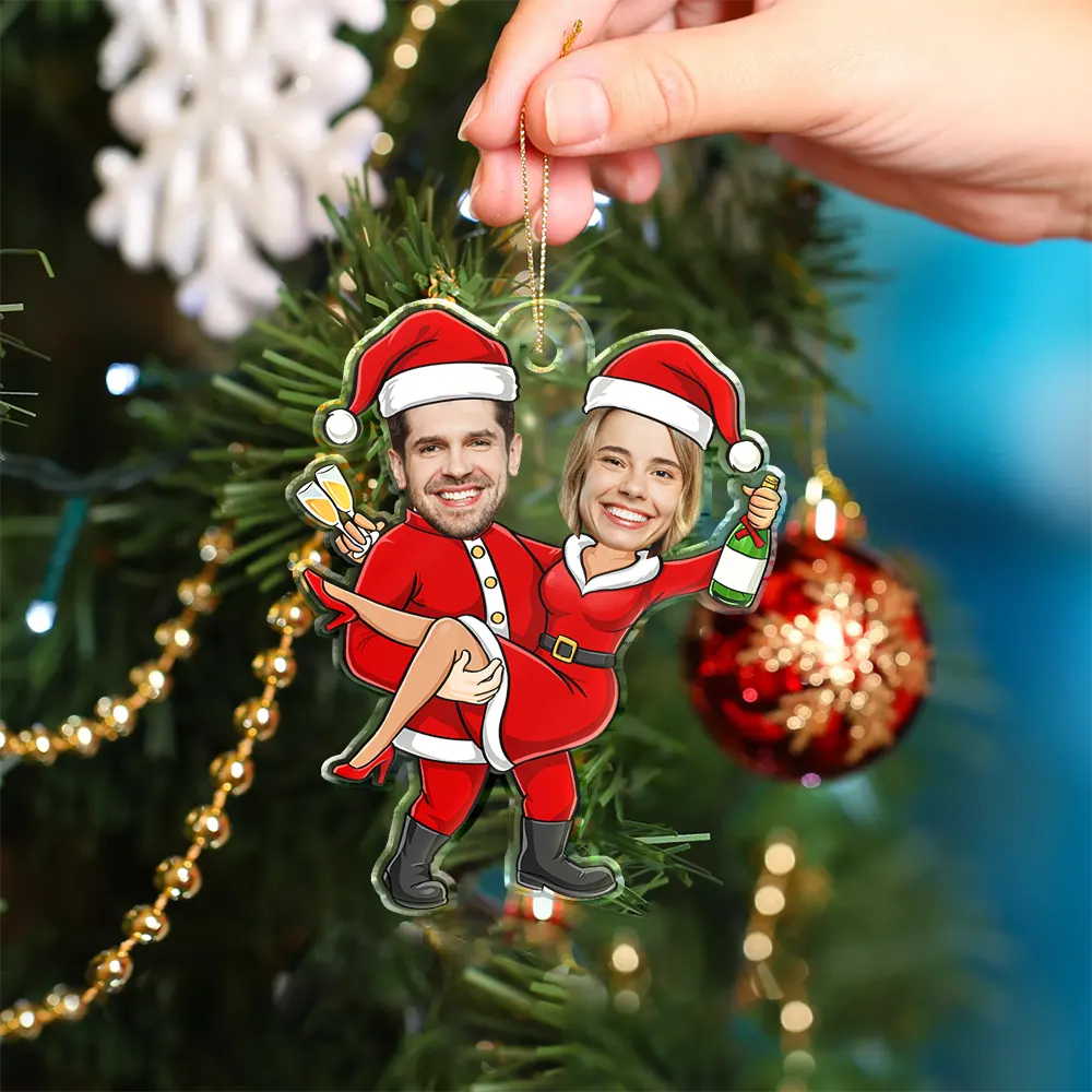 Funny,Christmas,Gift For Couples,Gift For Wife,Gift For Husband,Gift For Boyfriend,Gift For Girlfriend - Custom Photo Christmas Characters Couple - Personalized Custom Shaped Acrylic Ornament