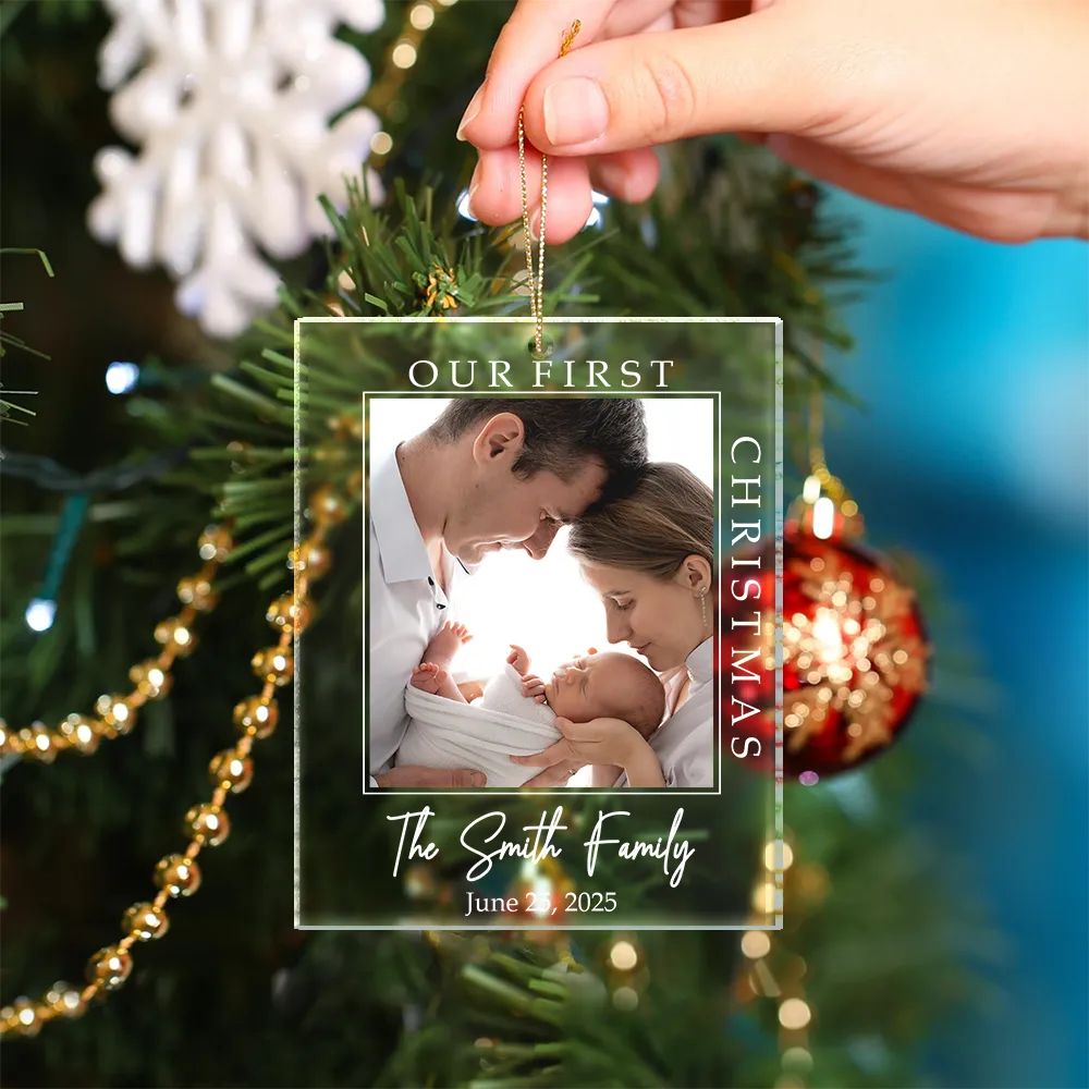 Custom Photo,Christmas,Gift For Couples,Family,New baby,Love - Custom Photo First Christmas Together - Personalized Custom Shaped Acrylic Ornament