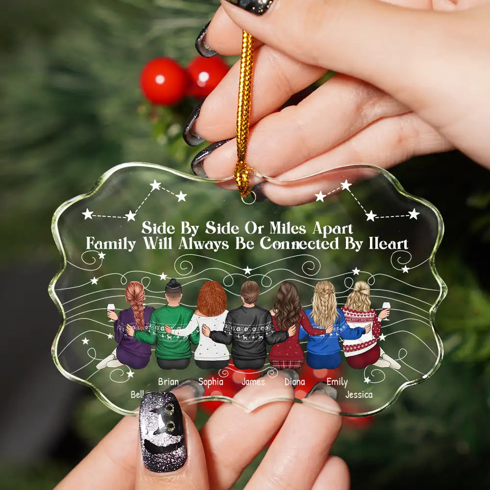 Christmas,Long Distance,Gift For Sisters,Gift For Bestie,Happy - When You Are Family The Miles Don't Matter - Personalized Medallion Glass Ornament