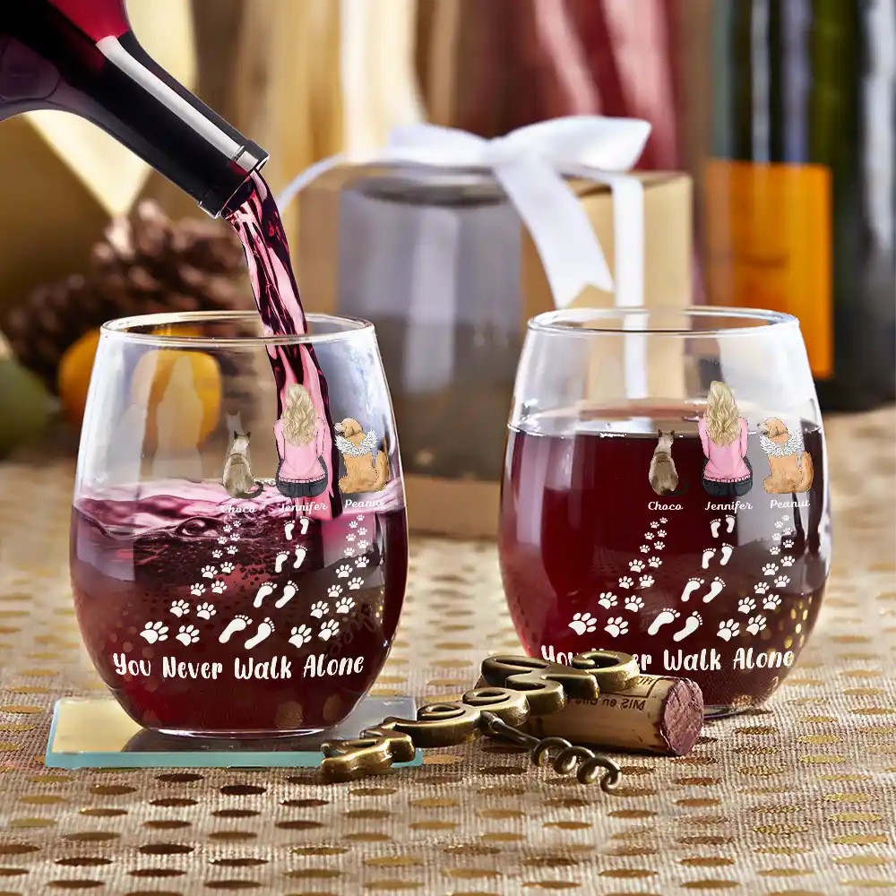 Pet Lovers,Pet Mom,Love - Pet Memorial I'm Always With You Never Walk Alone - Personalized Stemless Wine Glass