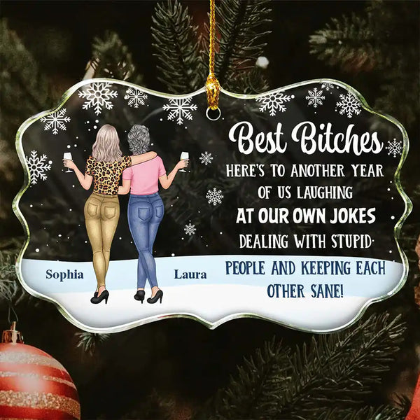 Christmas,Gift For Bestie,Old Best friends,Gift For Sisters,Happy - Best Friends Here's To Another Year Of Us - Personalized Medallion Glass Ornament