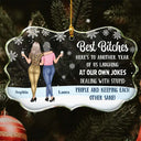 Christmas,Gift For Bestie,Old Best friends,Gift For Sisters,Happy - Best Friends Here's To Another Year Of Us - Personalized Medallion Glass Ornament
