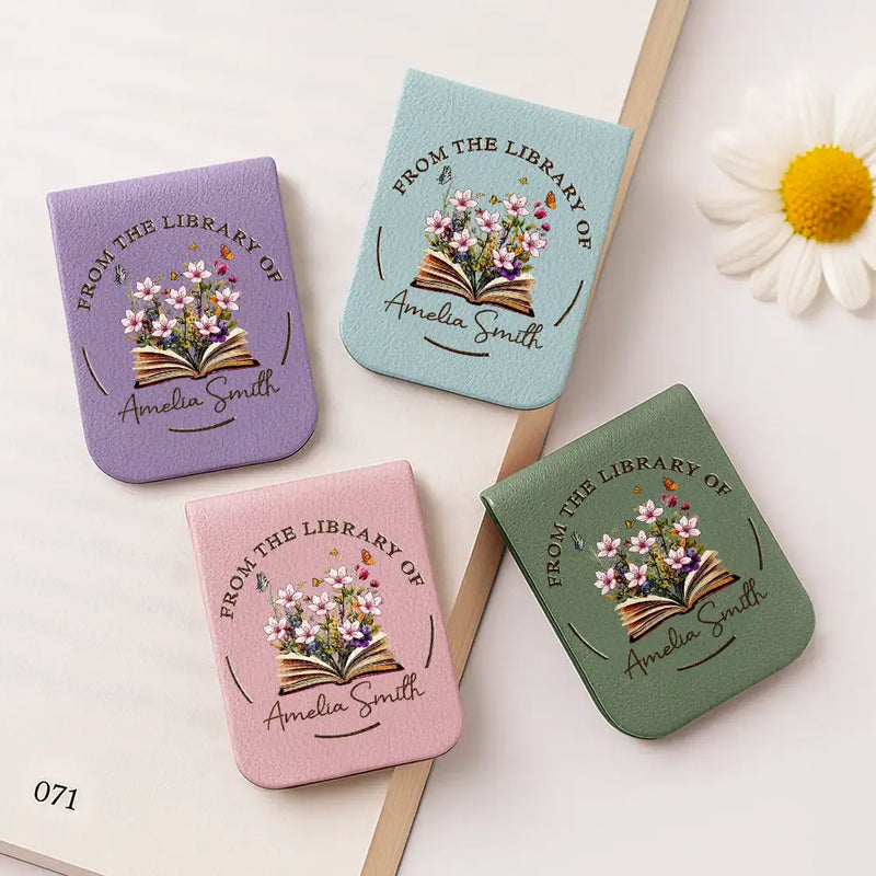 Reading,Gift For Yourself,Happy - From The Library Of, Gift For Book Lovers - Personalized Leather Magnetic Bookmark
