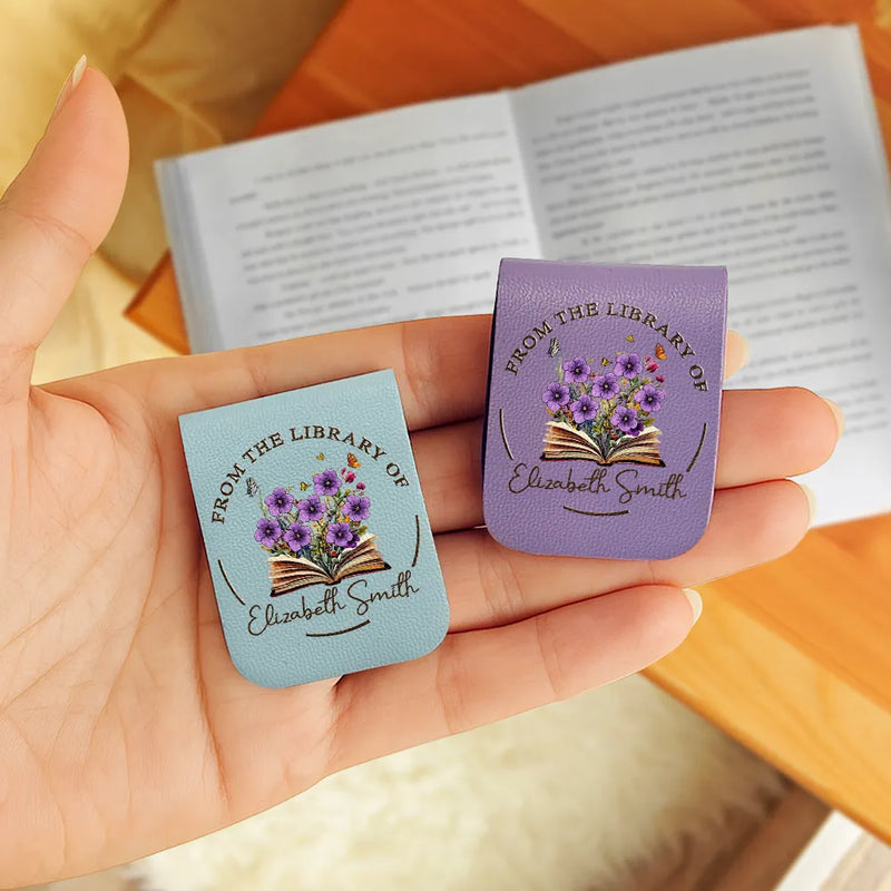 Reading,Gift For Yourself,Happy - From The Library Of, Gift For Book Lovers - Personalized Leather Magnetic Bookmark