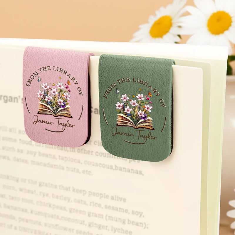 Reading,Gift For Yourself,Happy - From The Library Of, Gift For Book Lovers - Personalized Leather Magnetic Bookmark