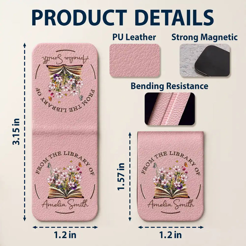 Reading,Gift For Yourself,Happy - From The Library Of, Gift For Book Lovers - Personalized Leather Magnetic Bookmark