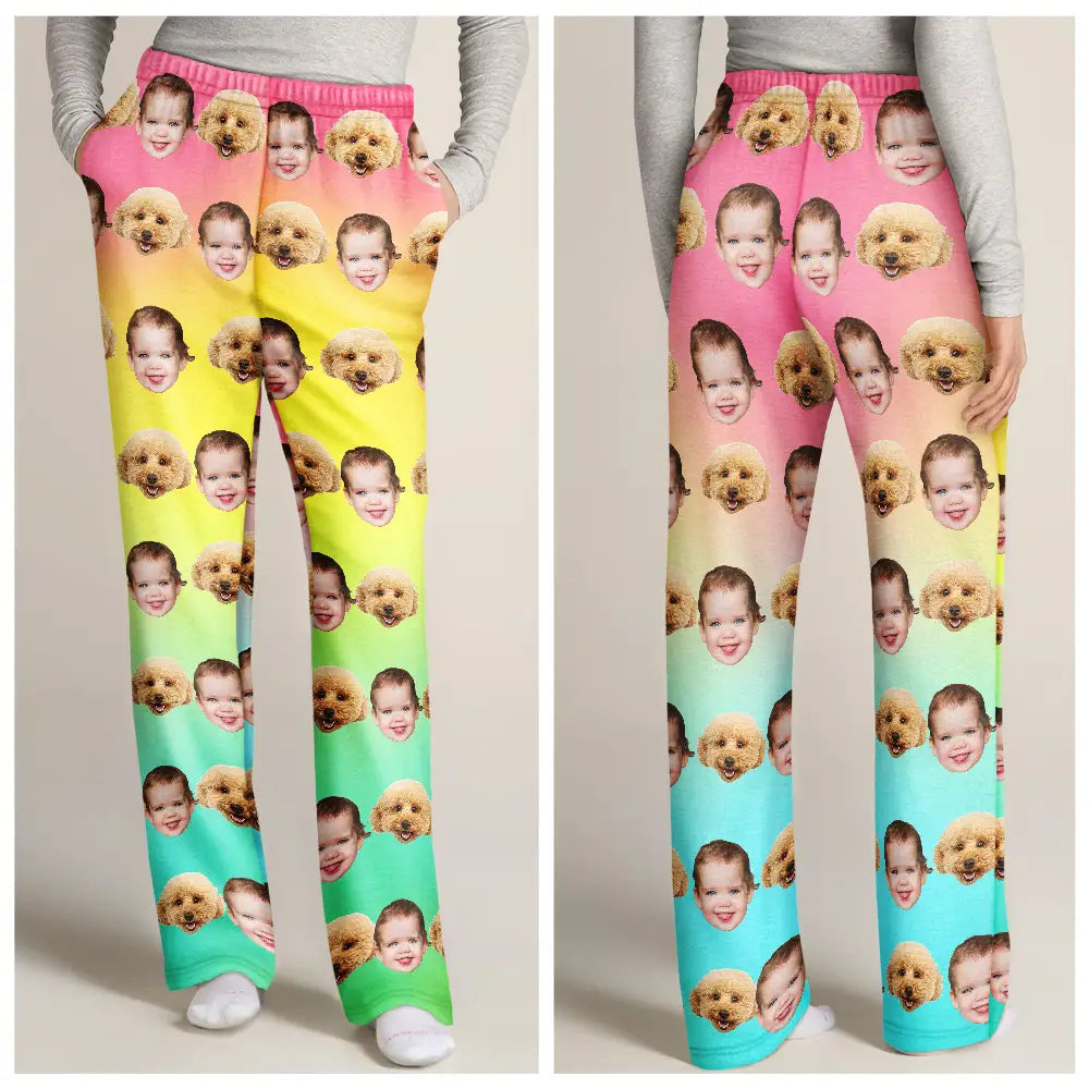Gift For Men,Dog Lovers,Gift For Father,Gift For Husband,Custom Photo,Funny - Custom Photo Family Kid Pet Funny Face Custom Bright Festive Color - Personalized Pajama Pants