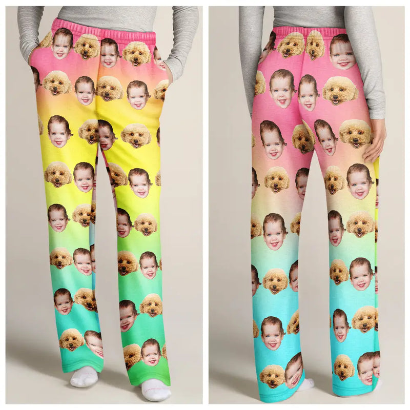 Gift For Men,Dog Lovers,Gift For Father,Gift For Husband,Custom Photo,Funny - Custom Photo Family Kid Pet Funny Face Custom Bright Festive Color - Personalized Pajama Pants