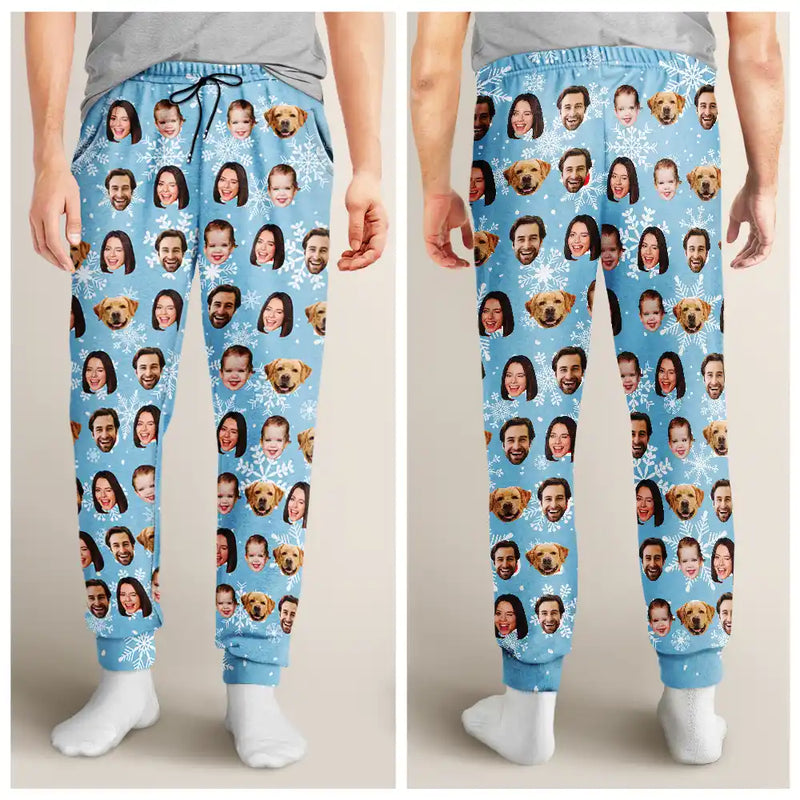 Gift For Men,Dog Lovers,Gift For Father,Gift For Husband,Custom Photo,Funny - Custom Photo Family Kid Pet Funny Face Custom Bright Festive Color - Personalized Pajama Pants