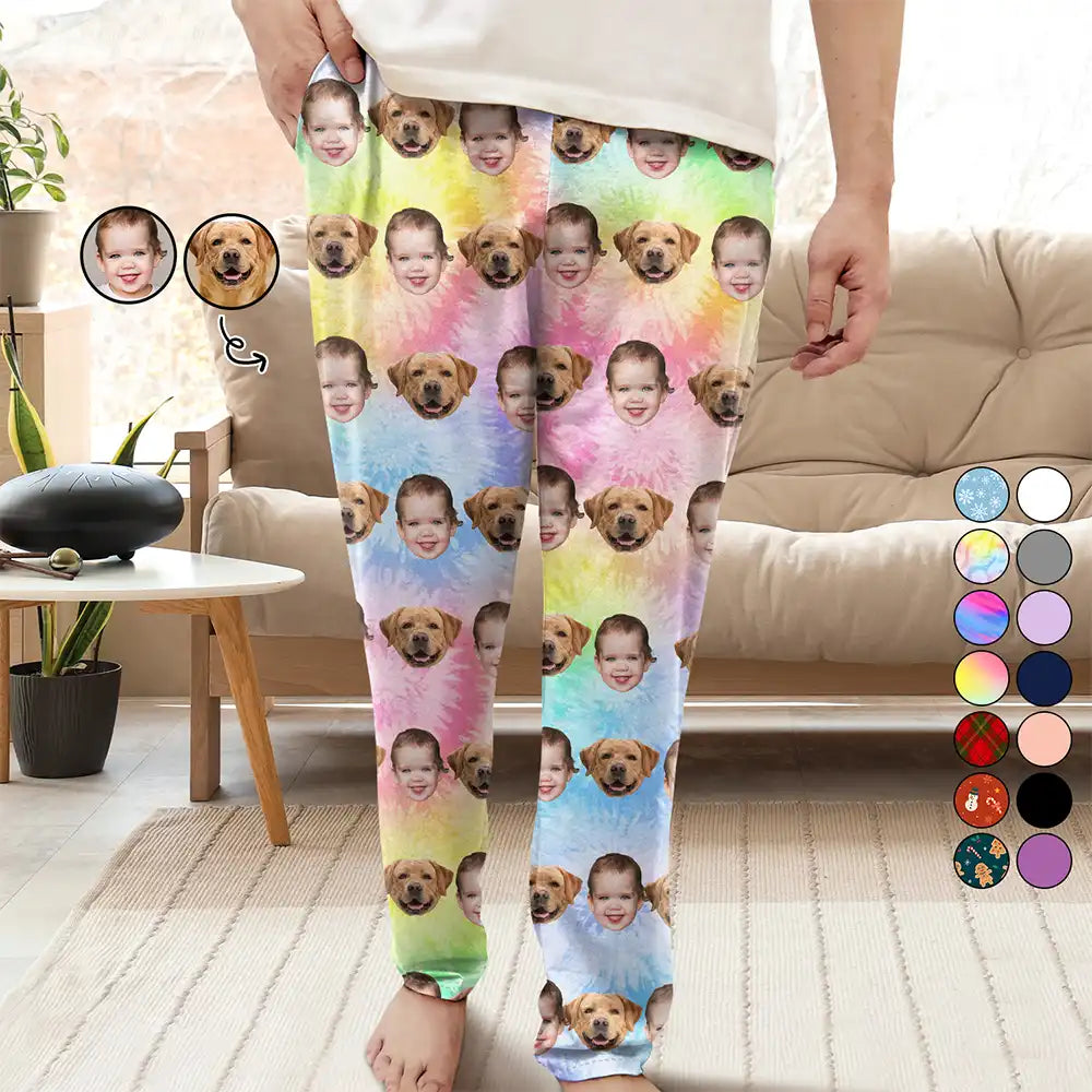 Gift For Men,Dog Lovers,Gift For Father,Gift For Husband,Custom Photo,Funny - Custom Photo Family Kid Pet Funny Face Custom Bright Festive Color - Personalized Pajama Pants