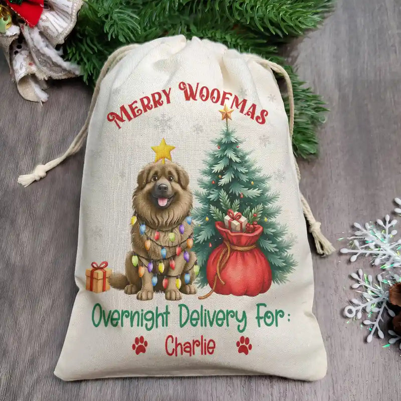 Christmas, Pet Lovers, Dog Lovers, Happy - Merry Woofmas Overnight Delivery 3D Effect Dog - Personalized Favor Bag