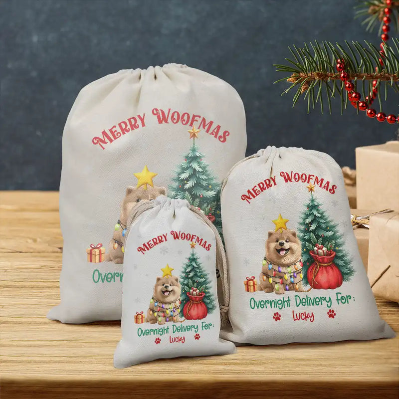Christmas, Pet Lovers, Dog Lovers, Happy - Merry Woofmas Overnight Delivery 3D Effect Dog - Personalized Favor Bag