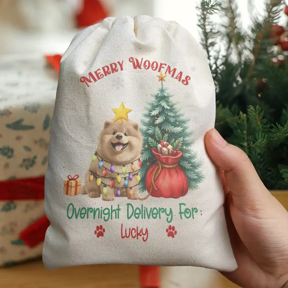 Christmas, Pet Lovers, Dog Lovers, Happy - Merry Woofmas Overnight Delivery 3D Effect Dog - Personalized Favor Bag