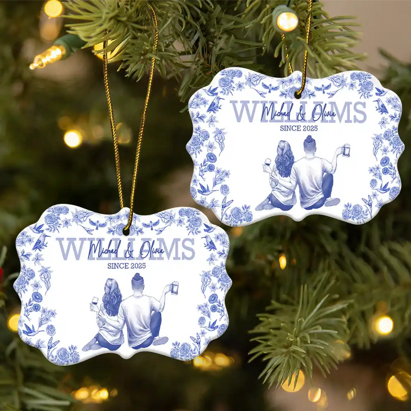 Gift For Couples,Gift For Husband,Gift For Wife,Married ,Love,Christmas - Toile De Jouy Married Couple - Personalized Medallion Ceramic Ornament