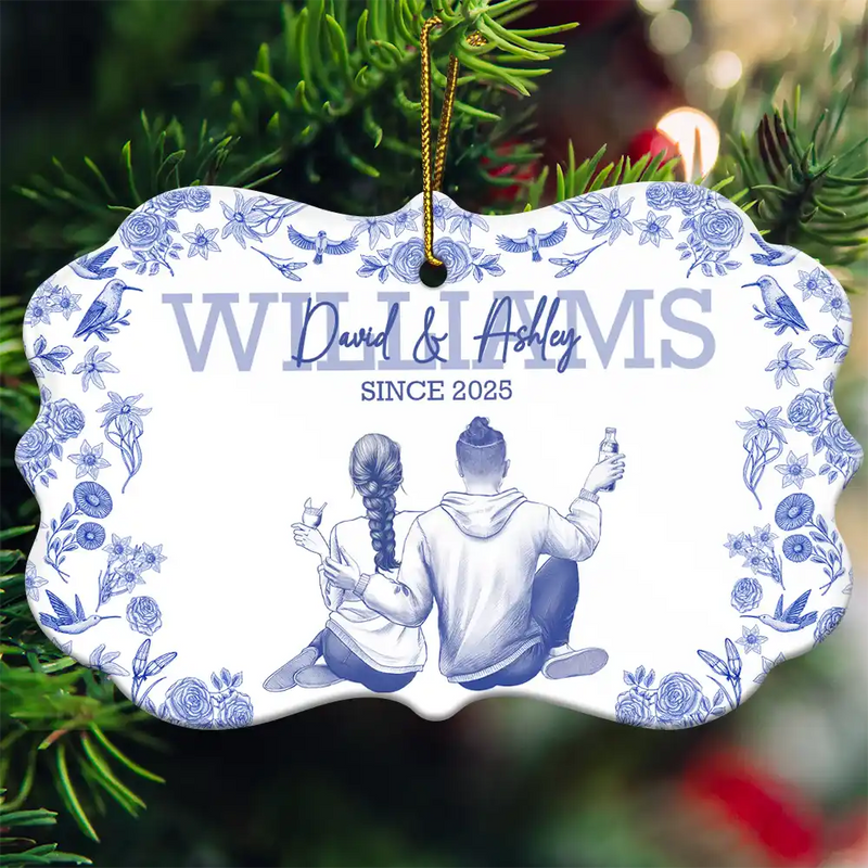 Gift For Couples,Gift For Husband,Gift For Wife,Married ,Love,Christmas - Toile De Jouy Married Couple - Personalized Medallion Ceramic Ornament