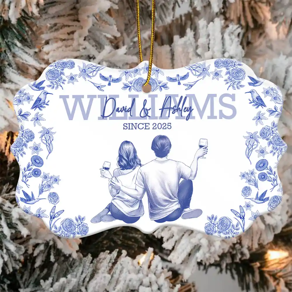Gift For Couples,Gift For Husband,Gift For Wife,Married ,Love,Christmas - Toile De Jouy Married Couple - Personalized Medallion Ceramic Ornament